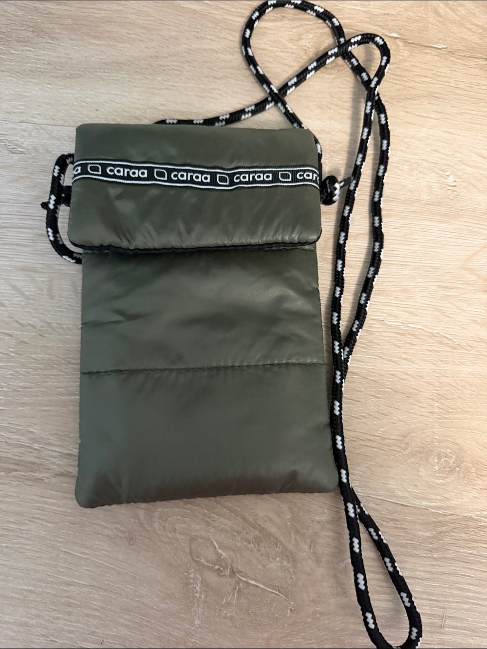 caraa Olive Shoulder Pouch with Branded Trim and Rope Strap